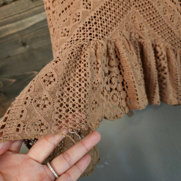 Vtg Solitaire Maxi Skirt Womens S Lace Tiered Western Cowgirl Gypsy Boho Brown - Picture 5 of 14